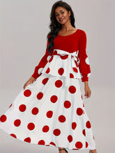 Load image into Gallery viewer, Vibrant Polka Dot V-Neck Long Sleeve Maxi Dress - Elegant High Tie Waist Flared Design, High Elasticity Polyester Fabric, Machine Washable, Random Printing, All-Season Wear, Knit Fabric, Womens Clothing for Adult