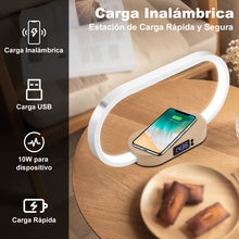 Load image into Gallery viewer, Advanced LED Desk Lamp with Wireless Charger, USB Port, and Multi-Functional Clock - Foldable, Adjustable, and Energy-Efficient - Perfect for Desktop, Bedroom, Bedside, Office, and Study