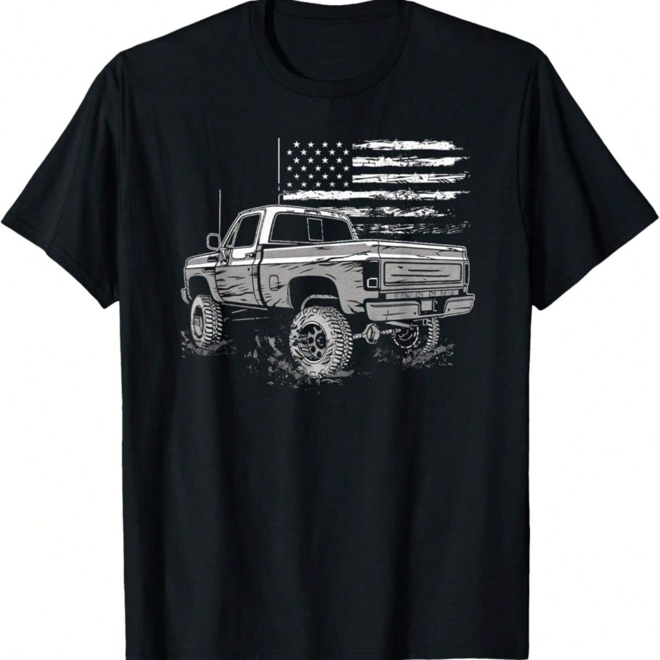Men's Vintage Pickup Truck T-Shirt - Classic American Flag Design, Comfortable Cotton, Casual Round Neck Tee, Machine Washable