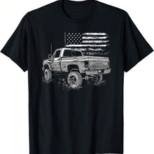 Load image into Gallery viewer, Men's Vintage Pickup Truck T-Shirt - Classic American Flag Design, Comfortable Cotton, Casual Round Neck Tee, Machine Washable