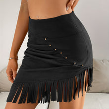 Load image into Gallery viewer, Micro Elasticity Solid Color Tassel Ruched Beaded Bodycon Skirt - Stretchy Polyester Fabric, Elegant Casual Wear for Spring & Summer - Womens Clothing for All Seasons
