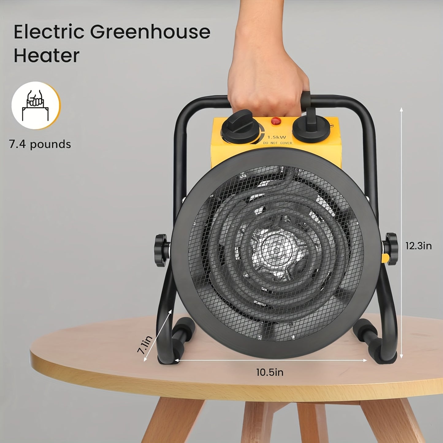 Greenhouse Heater With Digtal Thermostat, Electric Space Heaters For Grow Tent, Fast Heating, Overheat Protection, Portable Heater For Green House, Flower Room, Patio, Yellow