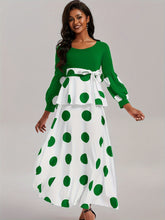 Load image into Gallery viewer, Vibrant Polka Dot V-Neck Long Sleeve Maxi Dress - Elegant High Tie Waist Flared Design, High Elasticity Polyester Fabric, Machine Washable, Random Printing, All-Season Wear, Knit Fabric, Womens Clothing for Adult