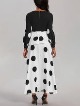Load image into Gallery viewer, Vibrant Polka Dot V-Neck Long Sleeve Maxi Dress - Elegant High Tie Waist Flared Design, High Elasticity Polyester Fabric, Machine Washable, Random Printing, All-Season Wear, Knit Fabric, Womens Clothing for Adult