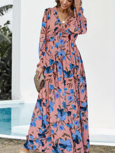 Load image into Gallery viewer, Romantic Floral Print Maxi Dress - Flowy Pleats & Modest V-Neck - Versatile Long Sleeves for Vacation Style - Womens Clothing