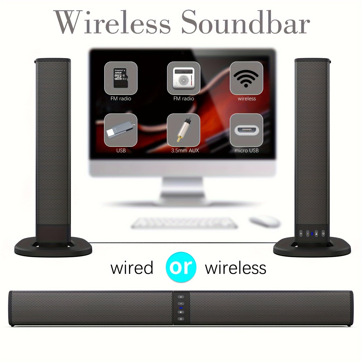 20W 3D Wireless Home Theater Computer Stereo Surround Speakers - Transformable into Two TV Speakers - Perfect Gift for Any Occasion