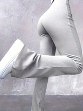 Load image into Gallery viewer, Stylish Flare Leg Pants - Soft and Stretchy Ribbed Fabric, Comfortable High-Rise Design, Flexible and Form-Fitting Waistband, Fashionable Flared Leg Style - Chic Womens Clothing for Everyday Wear