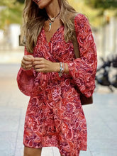 Load image into Gallery viewer, Chic Paisley Print Drawstring Dress - Alluring Surplice Neckline & Adjustable Long Sleeves - Figure-Flattering Womens Clothing for Versatile Style