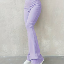 Load image into Gallery viewer, Stylish Flare Leg Pants - Soft and Stretchy Ribbed Fabric, Comfortable High-Rise Design, Flexible and Form-Fitting Waistband, Fashionable Flared Leg Style - Chic Womens Clothing for Everyday Wear