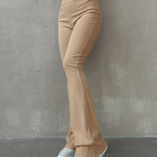 Load image into Gallery viewer, Stylish Flare Leg Pants - Soft and Stretchy Ribbed Fabric, Comfortable High-Rise Design, Flexible and Form-Fitting Waistband, Fashionable Flared Leg Style - Chic Womens Clothing for Everyday Wear