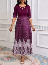 Load image into Gallery viewer, Flawless Floral Print Cut Out Dress - Chic Half Sleeves & Stylish Crew Neck - Perfect for Parties & Banquets - Feminine Elegance - Premium Womens Clothing