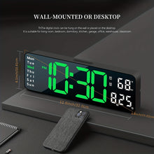 Load image into Gallery viewer, Large Screen Digital Wall Clock With Indoor Temperature Date Week Display, Desk Countdown Digital Timer, 13 Inch Nordic Simple Living Room 10-level Brightness Adjustment Auto Light Led Dual Alarm Clock With Remote Control (Bu