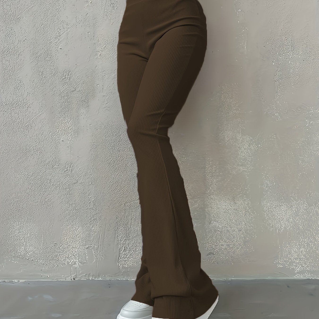 Stylish Flare Leg Pants - Soft and Stretchy Ribbed Fabric, Comfortable High-Rise Design, Flexible and Form-Fitting Waistband, Fashionable Flared Leg Style - Chic Womens Clothing for Everyday Wear
