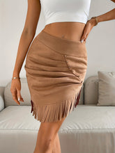 Load image into Gallery viewer, Micro Elasticity Solid Color Tassel Ruched Beaded Bodycon Skirt - Stretchy Polyester Fabric, Elegant Casual Wear for Spring & Summer - Womens Clothing for All Seasons
