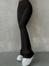 Load image into Gallery viewer, Stylish Flare Leg Pants - Soft and Stretchy Ribbed Fabric, Comfortable High-Rise Design, Flexible and Form-Fitting Waistband, Fashionable Flared Leg Style - Chic Womens Clothing for Everyday Wear