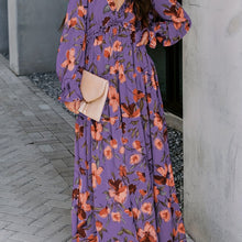 Load image into Gallery viewer, Romantic Floral Print Maxi Dress - Flowy Pleats & Modest V-Neck - Versatile Long Sleeves for Vacation Style - Womens Clothing