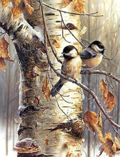 Load image into Gallery viewer, Chickadee Birch Tree Mosaic 5D Diamond Painting Cross Stitch Embroidery DIY Forest Art Project Wall Artwork