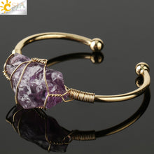 Load image into Gallery viewer, Natural Stone Bangles Cuff Copper Bracelets for Women Gold Silver Color Wire Wrap Irregular Crystal Quartz Jewelry Natures Beauty