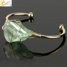 Load image into Gallery viewer, Natural Stone Bangles Cuff Copper Bracelets for Women Gold Silver Color Wire Wrap Irregular Crystal Quartz Jewelry Natures Beauty