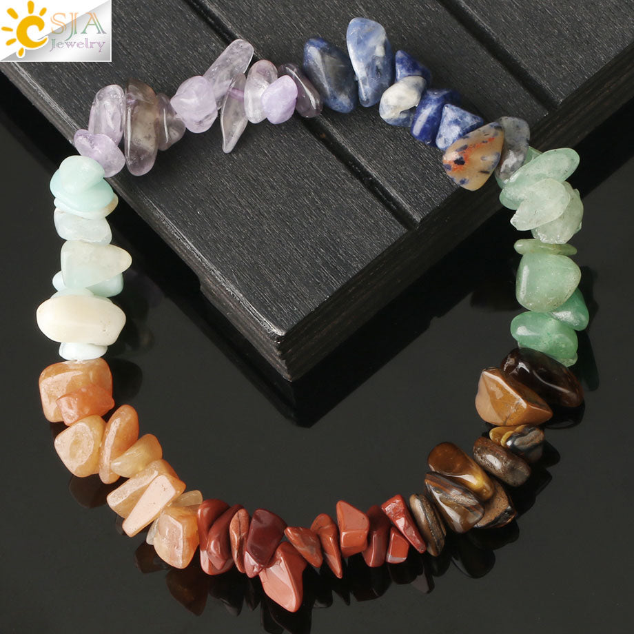 7 Chakras Bracelets Reiki Natural Gem Stone Healing Crystal Bracelet Chipped Gravel Bead Amazing Energy Chakra Precious Stones