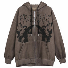 Load image into Gallery viewer, Vintage Angel Print Oversized Hoodies Zip Up Long Sleeve Sweatshirt Aesthetic Autumn Gothic Grunge Streetwear