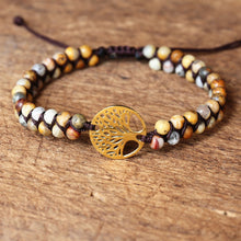 Load image into Gallery viewer, Handmade Charm Bracelet Natural African Stone Beaded Hobo Wrap Bracelet and Bangle Stainless Steel Tree of Life Braided Jewelry