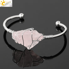 Load image into Gallery viewer, Natural Stone Bangles Cuff Copper Bracelets for Women Gold Silver Color Wire Wrap Irregular Crystal Quartz Jewelry Natures Beauty