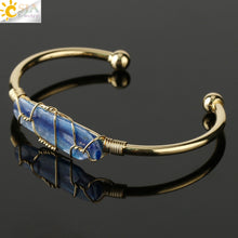 Load image into Gallery viewer, Natural Stone Bangles Cuff Copper Bracelets for Women Gold Silver Color Wire Wrap Irregular Crystal Quartz Jewelry Natures Beauty
