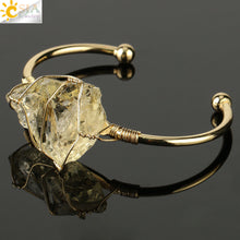 Load image into Gallery viewer, Natural Stone Bangles Cuff Copper Bracelets for Women Gold Silver Color Wire Wrap Irregular Crystal Quartz Jewelry Natures Beauty