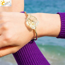 Load image into Gallery viewer, Natural Stone Bangles Cuff Copper Bracelets for Women Gold Silver Color Wire Wrap Irregular Crystal Quartz Jewelry Natures Beauty
