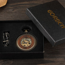 Load image into Gallery viewer, Solid Wood Accent Mechanical Pocket Watch FOB Chain Locket Dial Hollow Steampunk Men Women Clock Watches Box Package