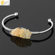 Load image into Gallery viewer, Natural Stone Bangles Cuff Copper Bracelets for Women Gold Silver Color Wire Wrap Irregular Crystal Quartz Jewelry Natures Beauty