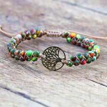 Load image into Gallery viewer, Handmade Charm Bracelet Natural African Stone Beaded Hobo Wrap Bracelet and Bangle Stainless Steel Tree of Life Braided Jewelry