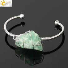 Load image into Gallery viewer, Natural Stone Bangles Cuff Copper Bracelets for Women Gold Silver Color Wire Wrap Irregular Crystal Quartz Jewelry Natures Beauty