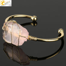 Load image into Gallery viewer, Natural Stone Bangles Cuff Copper Bracelets for Women Gold Silver Color Wire Wrap Irregular Crystal Quartz Jewelry Natures Beauty