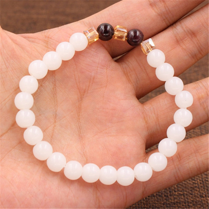 Top Natural White Chalcedony Garnet Bracelets & Bangle For Women Jewelry Buddha Elastic Yoga Stone Bead Bracelet