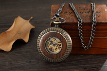 Load image into Gallery viewer, Solid Wood Accent Mechanical Pocket Watch FOB Chain Locket Dial Hollow Steampunk Men Women Clock Watches Box Package