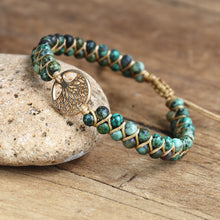 Load image into Gallery viewer, Handmade Charm Bracelet Natural African Stone Beaded Hobo Wrap Bracelet and Bangle Stainless Steel Tree of Life Braided Jewelry