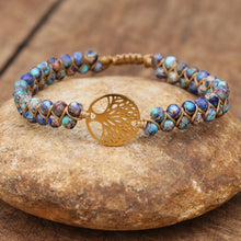 Load image into Gallery viewer, Handmade Charm Bracelet Natural African Stone Beaded Hobo Wrap Bracelet and Bangle Stainless Steel Tree of Life Braided Jewelry