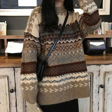 Load image into Gallery viewer, Vintage Look Sweaters Women Pullover Winter Striped Jumpers Todays Style Loose Pullover Knitwear Casual Loose Sweater Pull Femme