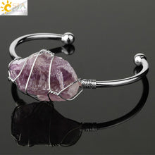 Load image into Gallery viewer, Natural Stone Bangles Cuff Copper Bracelets for Women Gold Silver Color Wire Wrap Irregular Crystal Quartz Jewelry Natures Beauty