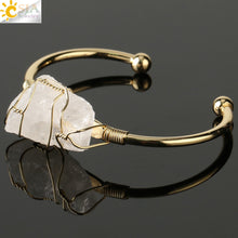 Load image into Gallery viewer, Natural Stone Bangles Cuff Copper Bracelets for Women Gold Silver Color Wire Wrap Irregular Crystal Quartz Jewelry Natures Beauty