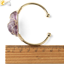 Load image into Gallery viewer, Natural Stone Bangles Cuff Copper Bracelets for Women Gold Silver Color Wire Wrap Irregular Crystal Quartz Jewelry Natures Beauty