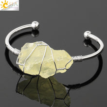 Load image into Gallery viewer, Natural Stone Bangles Cuff Copper Bracelets for Women Gold Silver Color Wire Wrap Irregular Crystal Quartz Jewelry Natures Beauty