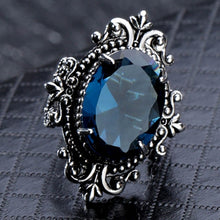 Load image into Gallery viewer, Vintage Fashion Large Sea Blue CZ Stone Ring Crystal Ring For Women Men Wedding Engagement Party Ring Goth Jewelry Great Gift