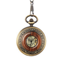 Load image into Gallery viewer, Solid Wood Accent Mechanical Pocket Watch FOB Chain Locket Dial Hollow Steampunk Men Women Clock Watches Box Package