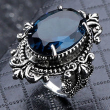 Load image into Gallery viewer, Vintage Fashion Large Sea Blue CZ Stone Ring Crystal Ring For Women Men Wedding Engagement Party Ring Goth Jewelry Great Gift