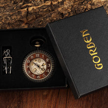 Load image into Gallery viewer, Solid Wood Accent Mechanical Pocket Watch FOB Chain Locket Dial Hollow Steampunk Men Women Clock Watches Box Package