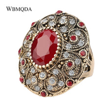 Load image into Gallery viewer, Vintage Indian Style Jewelry Boho Big Red Stone Ring Luxury Crystal Antique Look Gold Plated Diamond Wedding Rings For Women