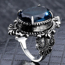 Load image into Gallery viewer, Vintage Fashion Large Sea Blue CZ Stone Ring Crystal Ring For Women Men Wedding Engagement Party Ring Goth Jewelry Great Gift